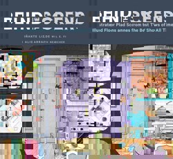 An image of the cover of the book "Behind the Screens: Illustrated Floor Plans and Scenes from the Best TV Shows of All Time"